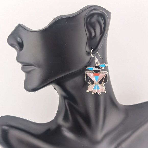 Genuine Native American Earrings Zuni Handmade Jewelry Thunderbird Design ***‎ - Picture 12 of 12